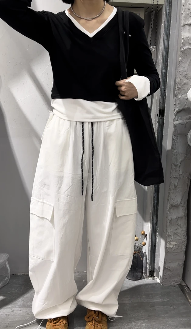 2025新款韩版彩色抽绳松紧腰休闲裤女宽松显瘦百搭工装长裤潮