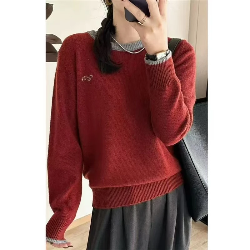 冬季女士圆领灰色毛衣女秋冬2024新款时尚洋气爆款宽松针织衫上衣