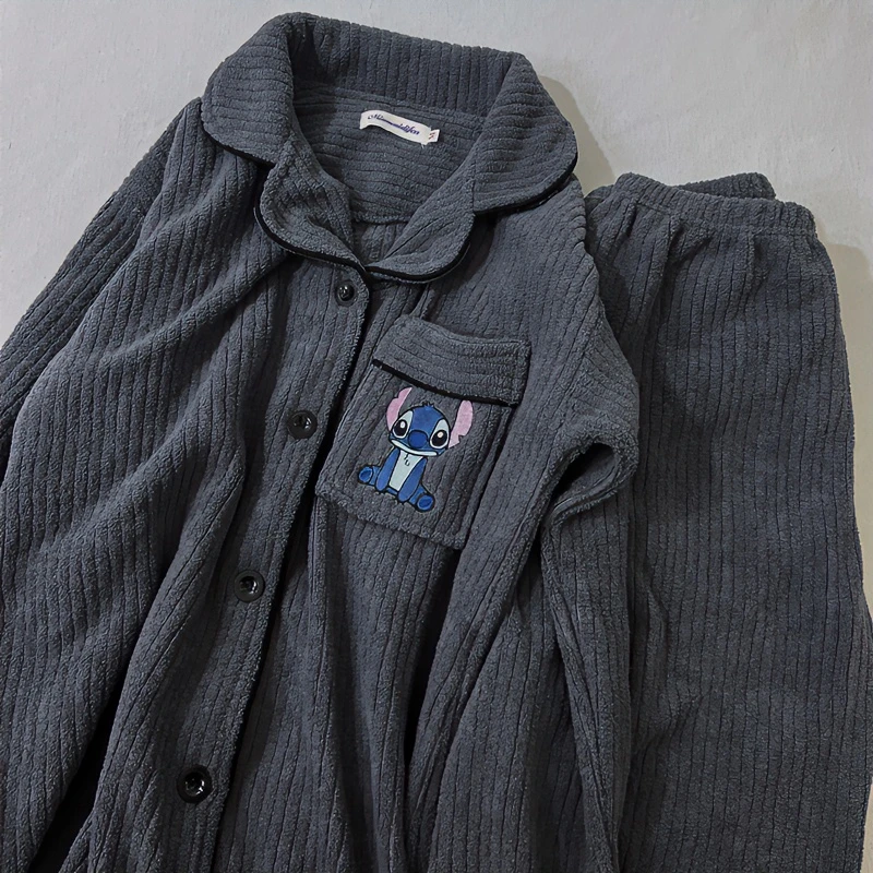 史迪奇情侣睡衣加绒加厚保暖套装男士秋冬季家居服休闲宽松高颜值