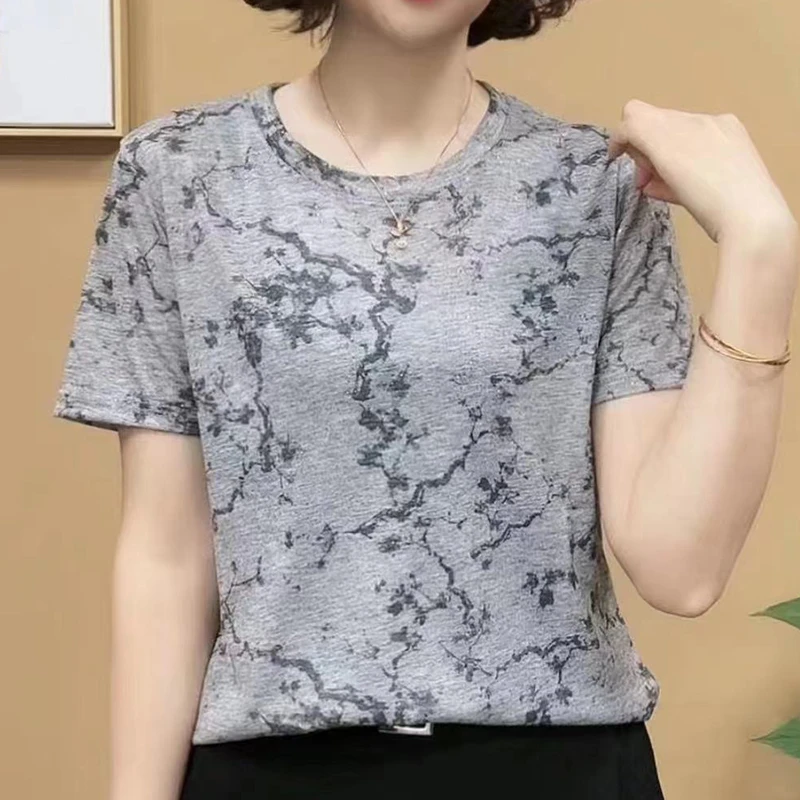 中年女士小衫2024新款夏季短袖休闲打底衫圆领t恤年轻妈妈装上衣