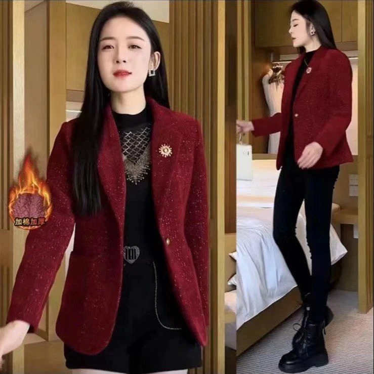 2025年秋冬新款加厚气质西装小香风外套女加绒百搭西服韩版小个子