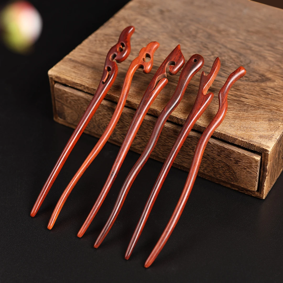 中国风紫檀木质发簪新中式盘发簪子百搭日常簪发木钗手工简约发饰