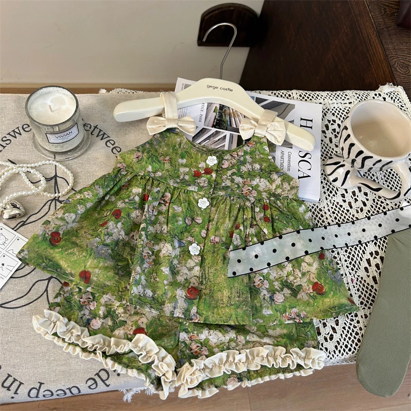 2024夏季新款女童森系碎花吊带套装女宝宝韩版洋气吊带上衣短款套