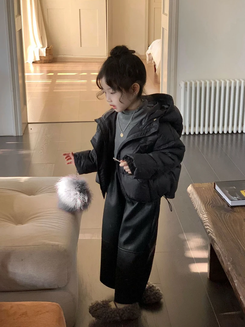 2024冬季新款韩版儿童外套纯色连帽羽绒服90绒保暖加厚宽松上衣