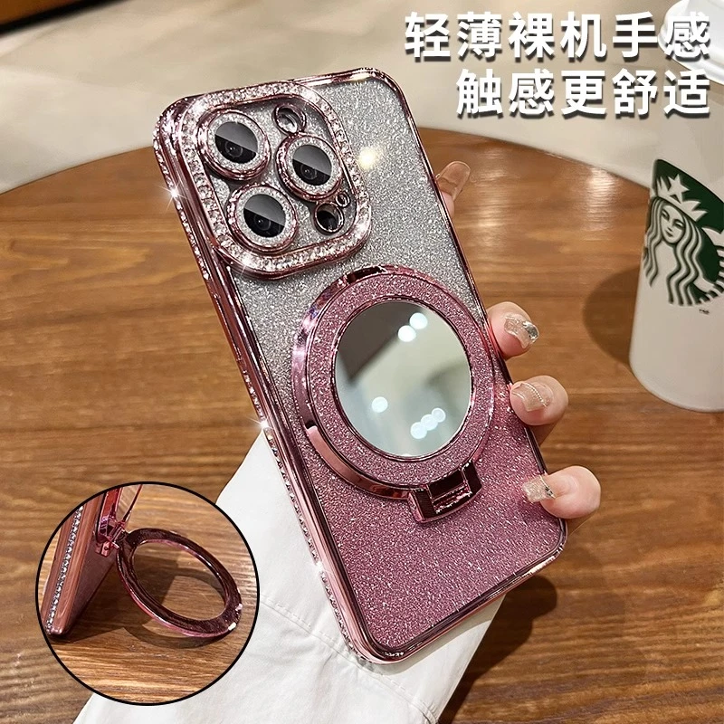 苹果15promax手机壳磁吸支架iPhone16pro适用13奢华水钻12防摔14