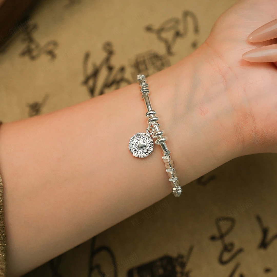 足银手链 足银999气质时尚百搭碎银纯银手链小众简约轻奢甜美可爱