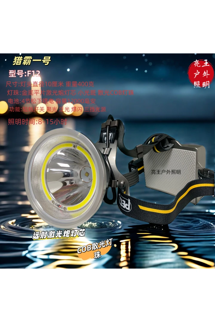 猎霸一号F12远射激光炮头灯大泛光进口锂电强光超长续航户外照明