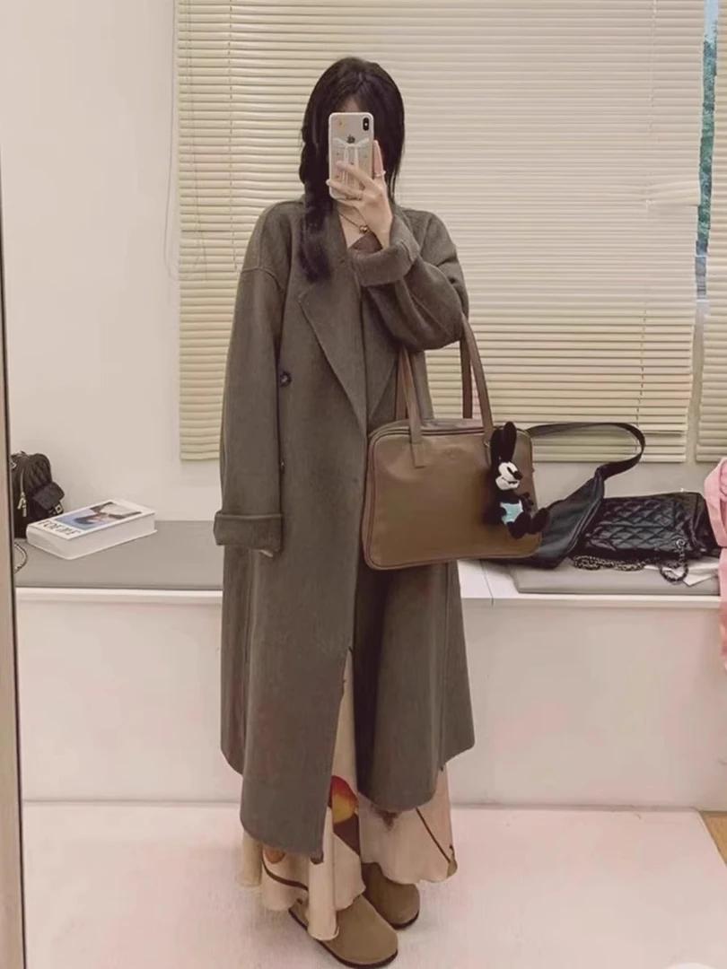 反季美拉德双面呢大衣女中长款2024新款秋冬高级感小个子毛呢外套