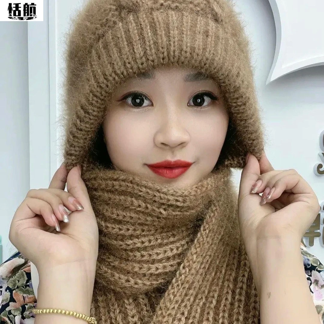 【新店开业】帽子围巾一体加厚保暖帽秋冬新款毛线编织女保暖网红