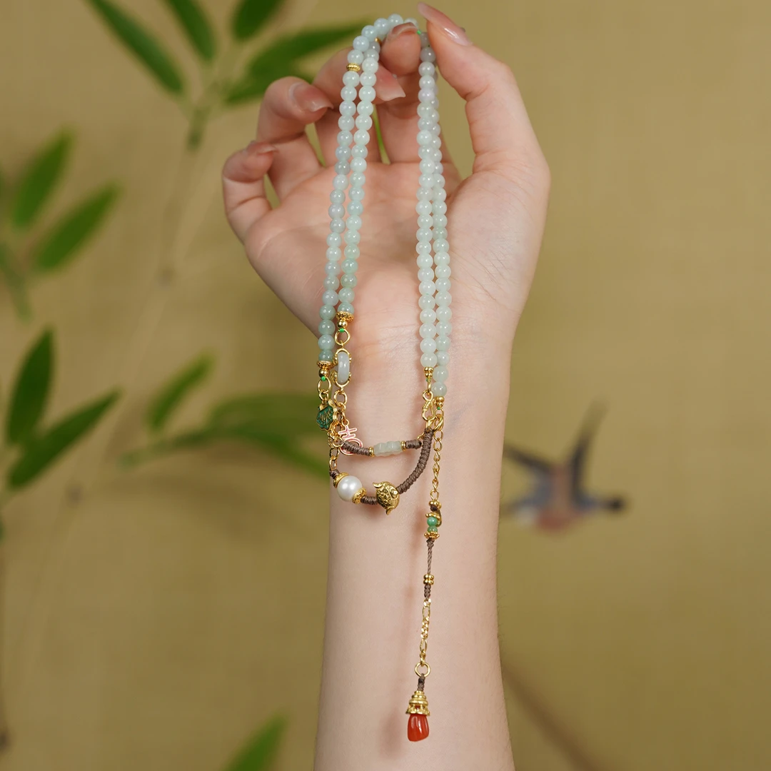 【甄选｜苍翠青山】天然缅甸A货翡翠新中式百搭珠链-8036