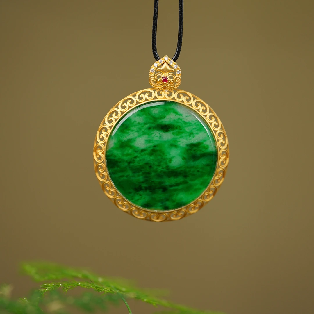 【百年一玉】18K金天然缅甸A货翡翠吊坠国潮吉祥-7226