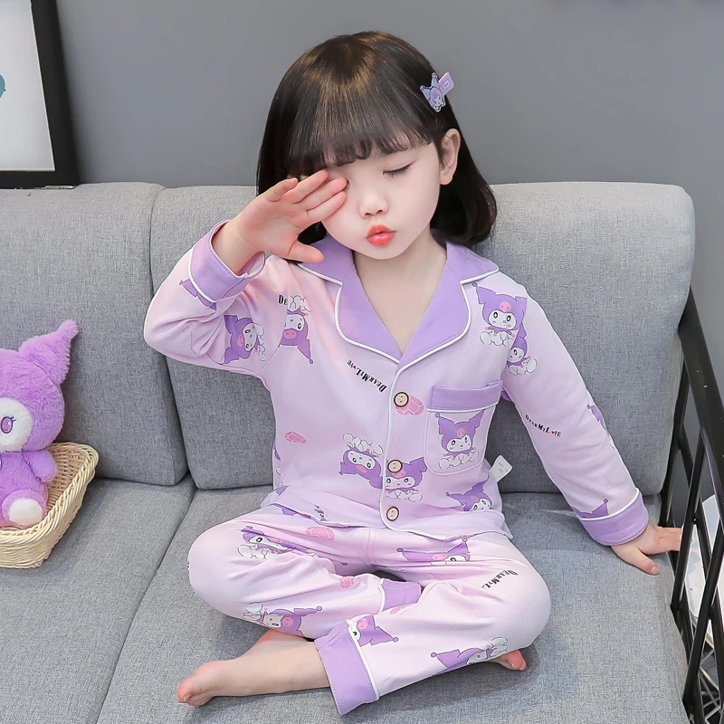 酷洛米儿童100%纯棉睡衣春秋季全棉女童长袖女孩家居服空调服套装