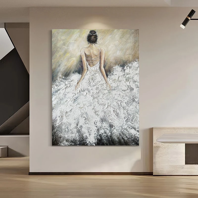 创作款【舞者】纯手绘油画人物装饰画沙发背景墙入户过道玄关竖版
