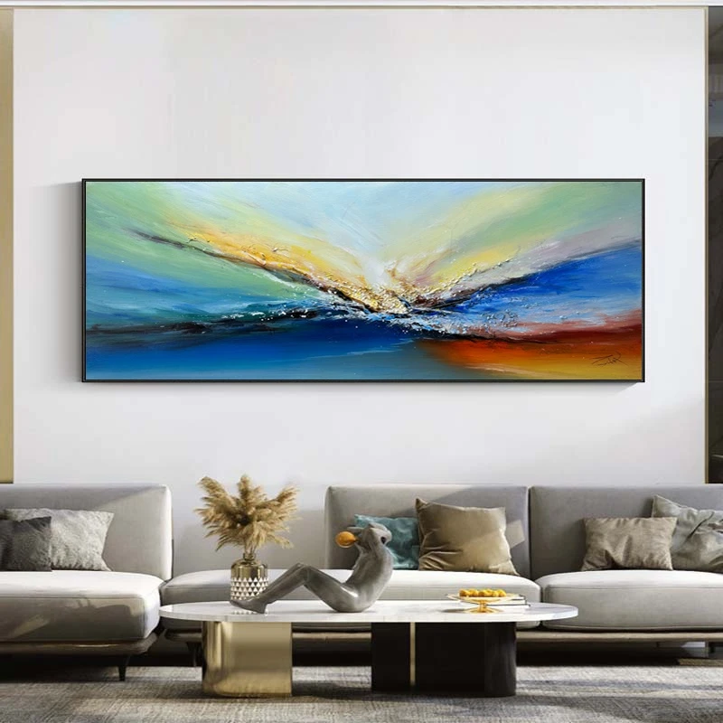 原创款【极光】纯手绘油画抽象现代横版肌理客厅卧室沙发背景装饰画