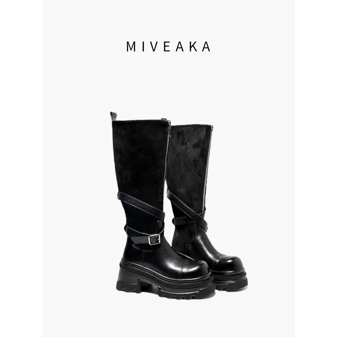 【乔拉专属】厚底长筒靴两穿高筒拉链不过膝骑土靴