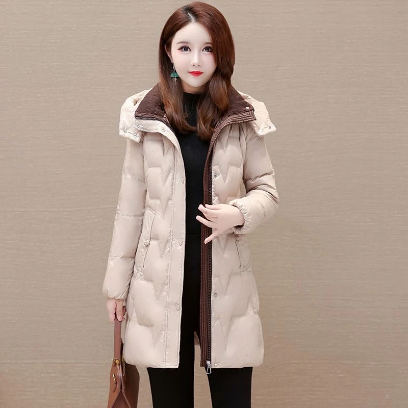 2023新款大码保暖洋气女棉衣时尚修身显瘦中长款冬季棉服活套帽