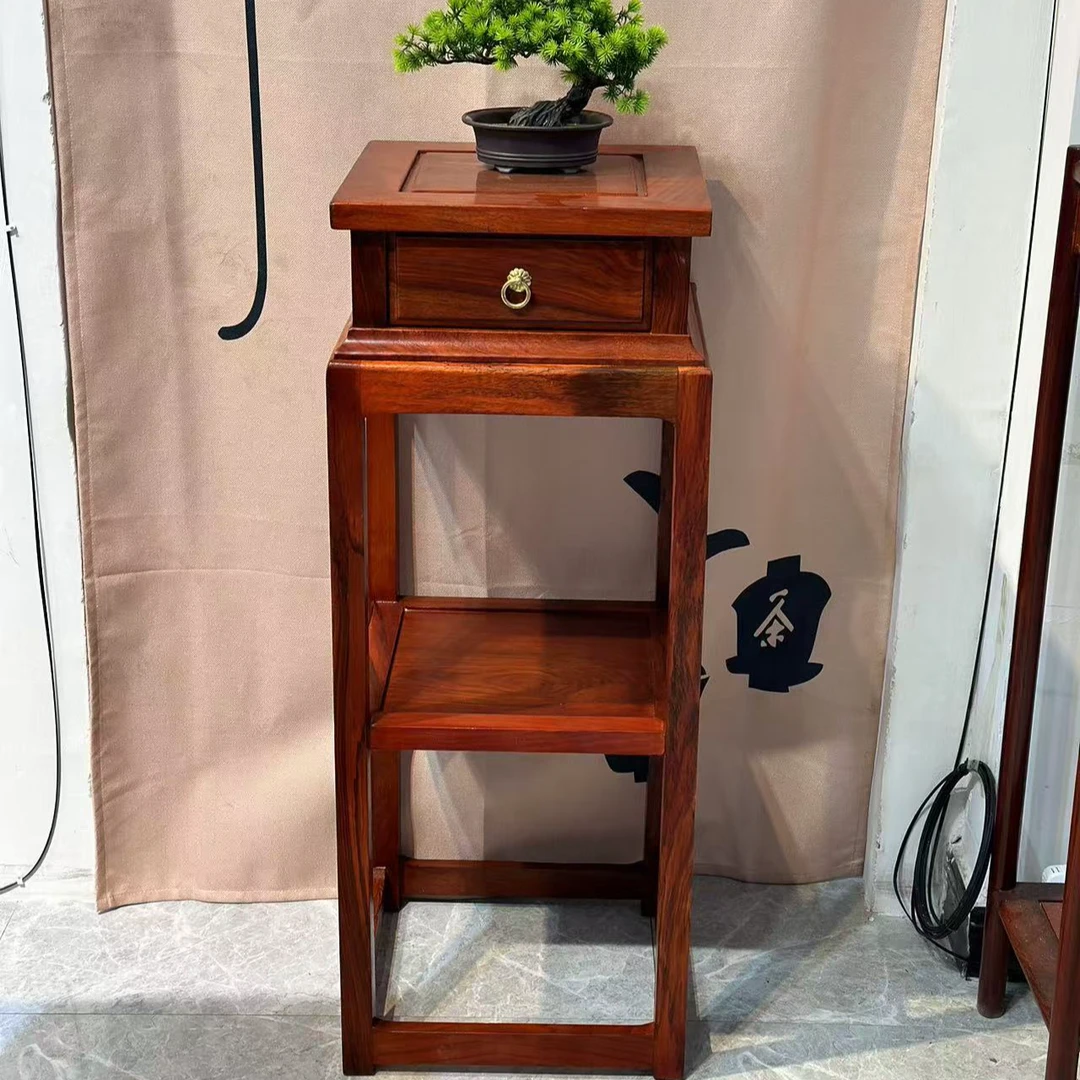 红木花梨木花架实木花架抽屉花几多功能花架置物架