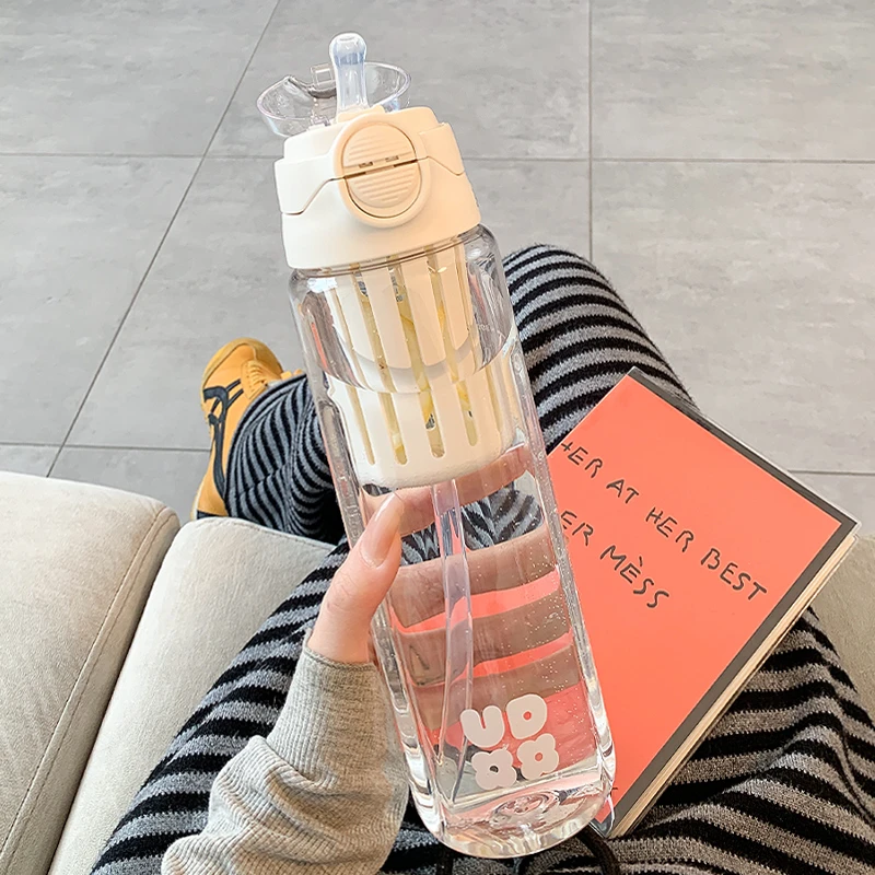 简约水杯2025新款女带吸管茶仓大容量高颜值夏天便携塑料学生杯子