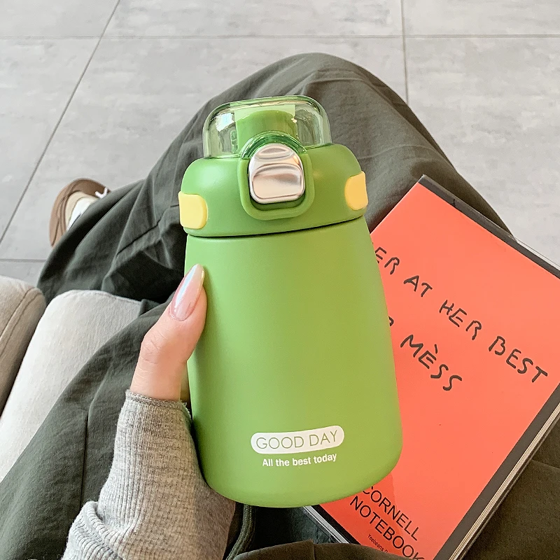 简约保温杯女生高颜值双饮口学生水杯女新款2025便携运动弹扣杯子