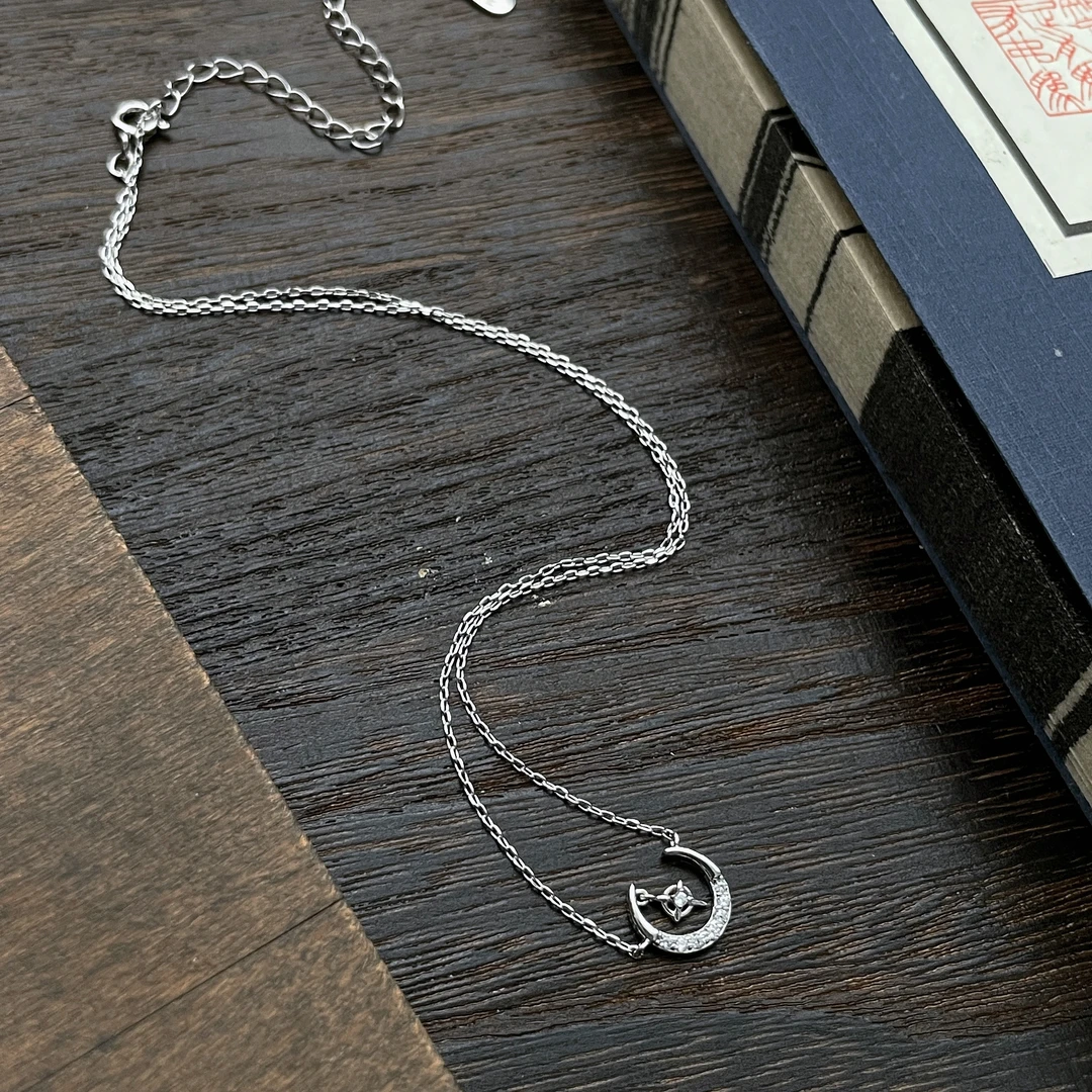 银春春 坠链均925银 星月锁骨链时尚百搭复古素款轻奢小众简约