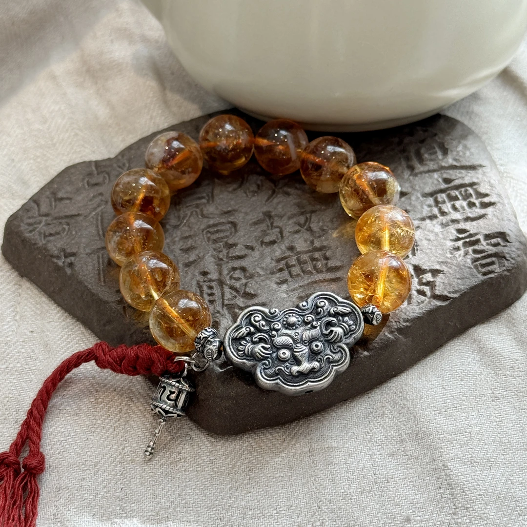 足银手链 S09495 吞米兽黄色串珠手链