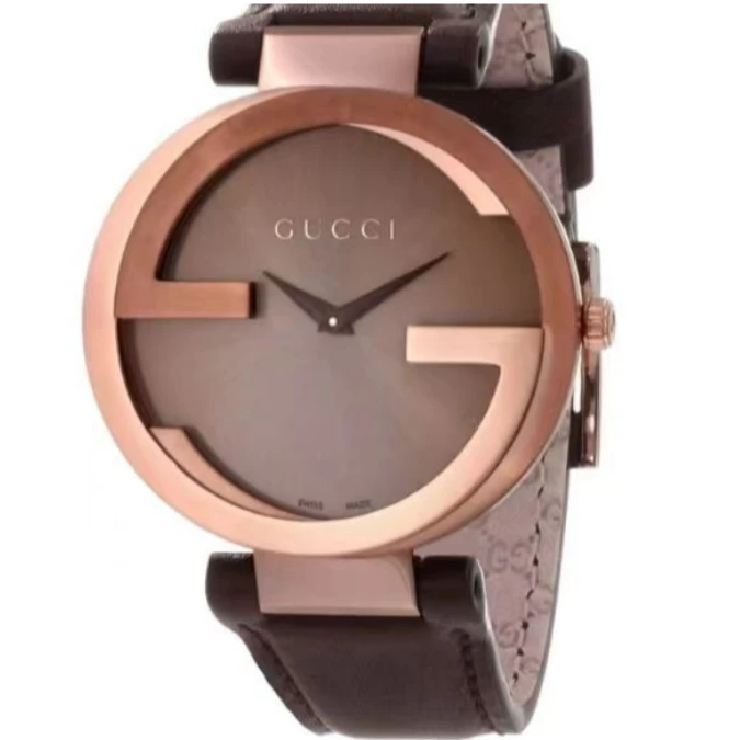 GUCCI/古驰石英机芯 真皮表带 经典双G图案腕表 棕色37mm