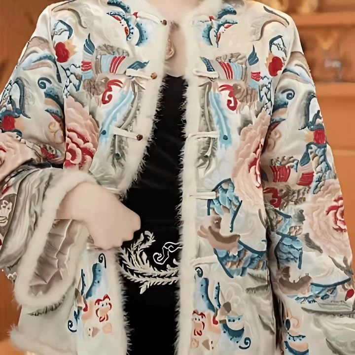 重工新款国风盘扣中式高级毛边刺绣秋冬棉服外套潮流秋冬款