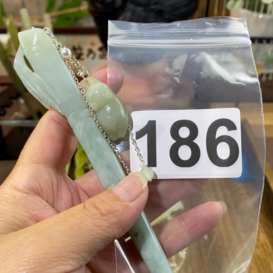 蛇纹石玉玉簪未镶嵌夜**寒