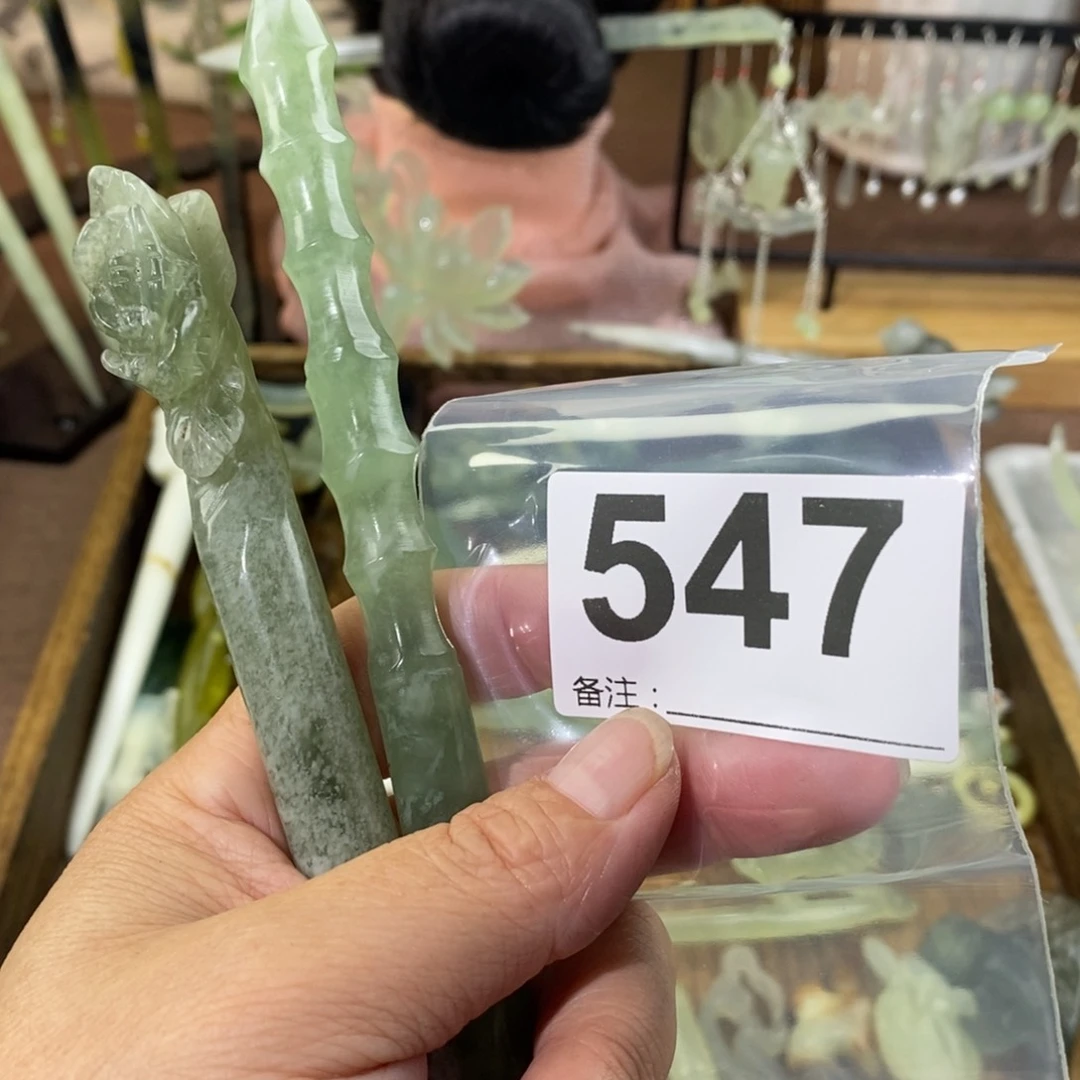蛇纹石玉玉簪银S925镶嵌富*?