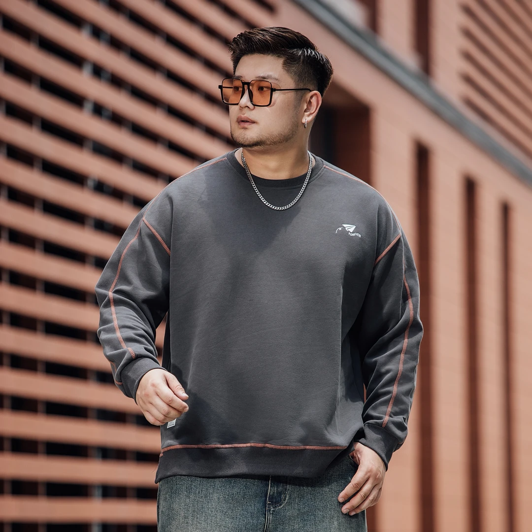 【秋冬必入】圆领卫衣男士刺绣宽松大码外套休闲简约百搭长袖潮流