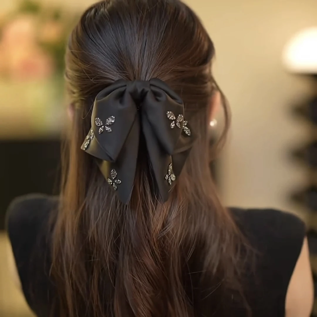 蝶·雨轻奢赫本风高级缎面蝴蝶结抓夹头饰发饰发卡闪钻轻奢发饰女