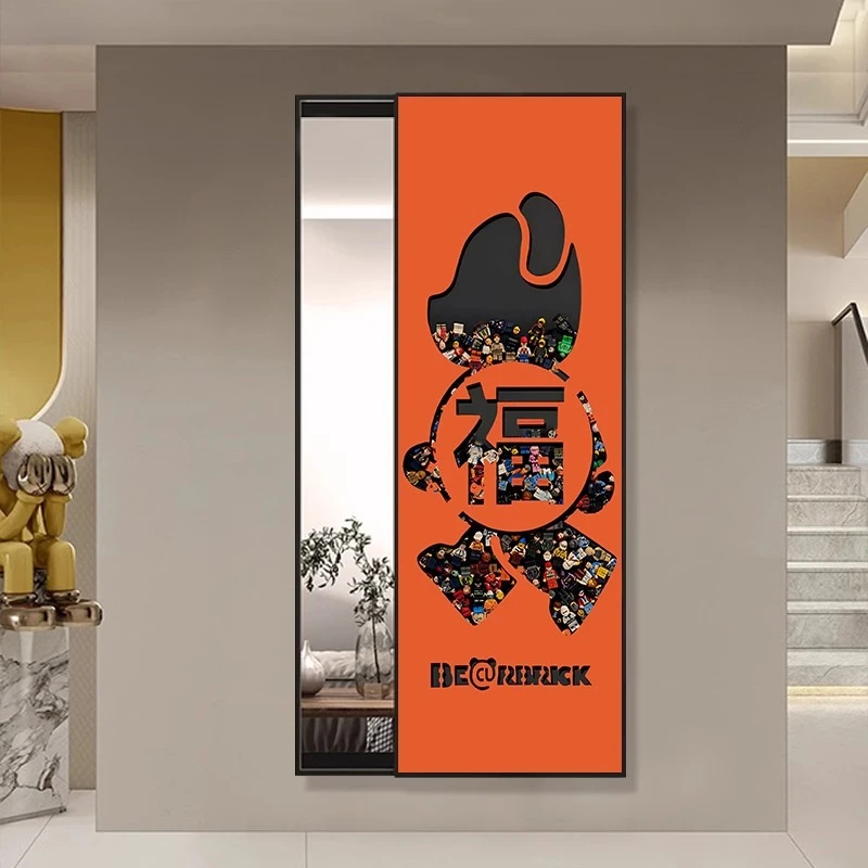 暴力熊推拉隐藏式全身镜挂画防水入户穿衣镜装饰画带镜子画可遮挡