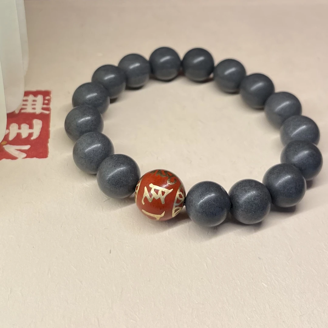 手链 单圈鸡足山香灰镶嵌手串男士手工12mm、14mm手饰饰品首饰配饰