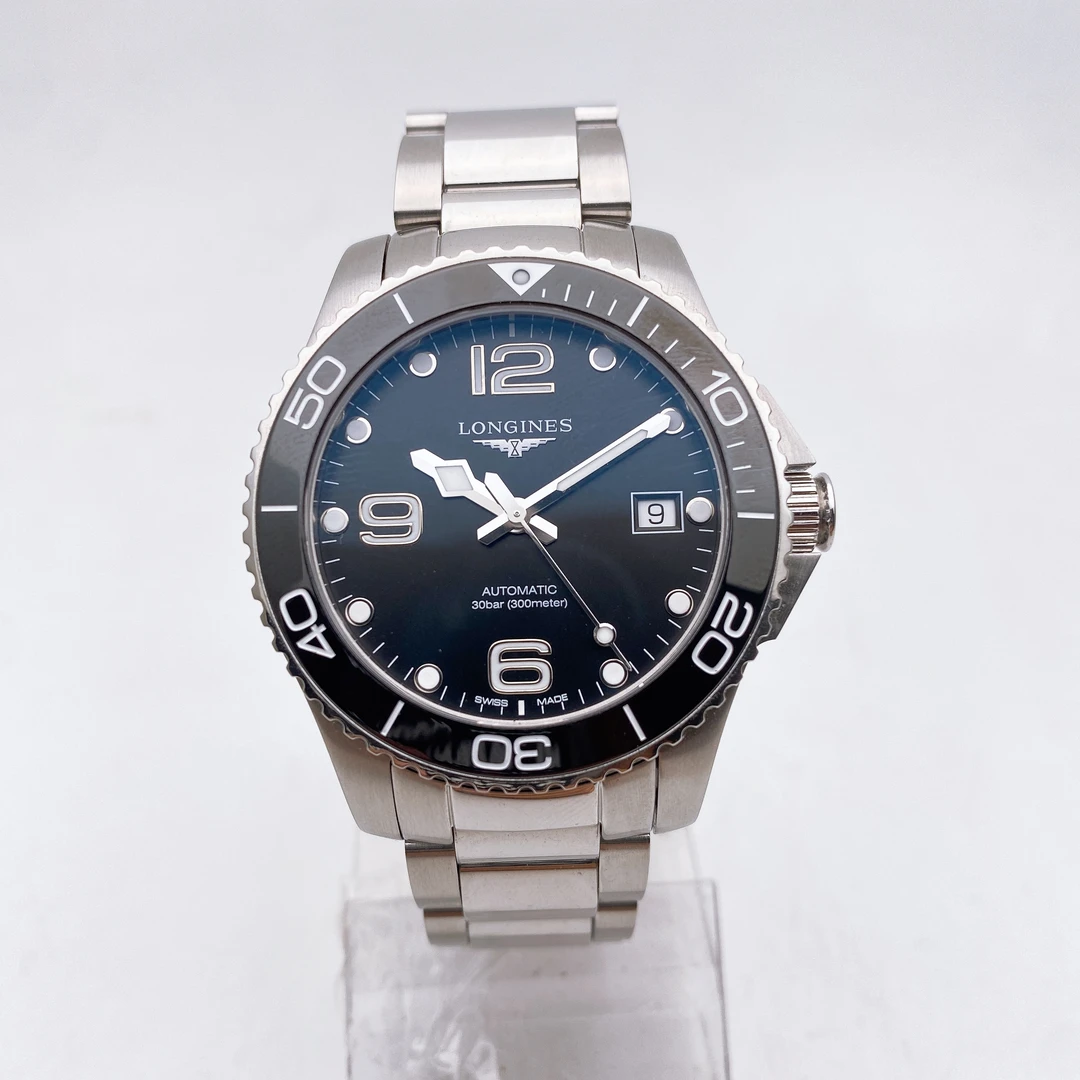 95新 Longines/浪琴 康卡斯自动机械男士腕表/经典黑盘夜光名表