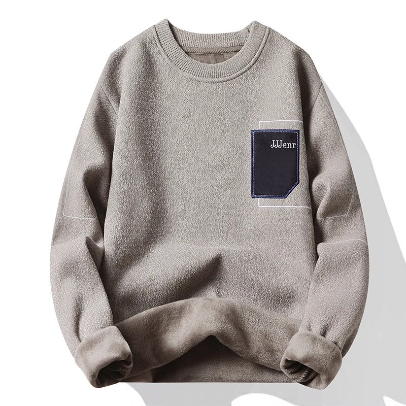 男士秋冬加绒毛衣宽松潮流打底针织衫