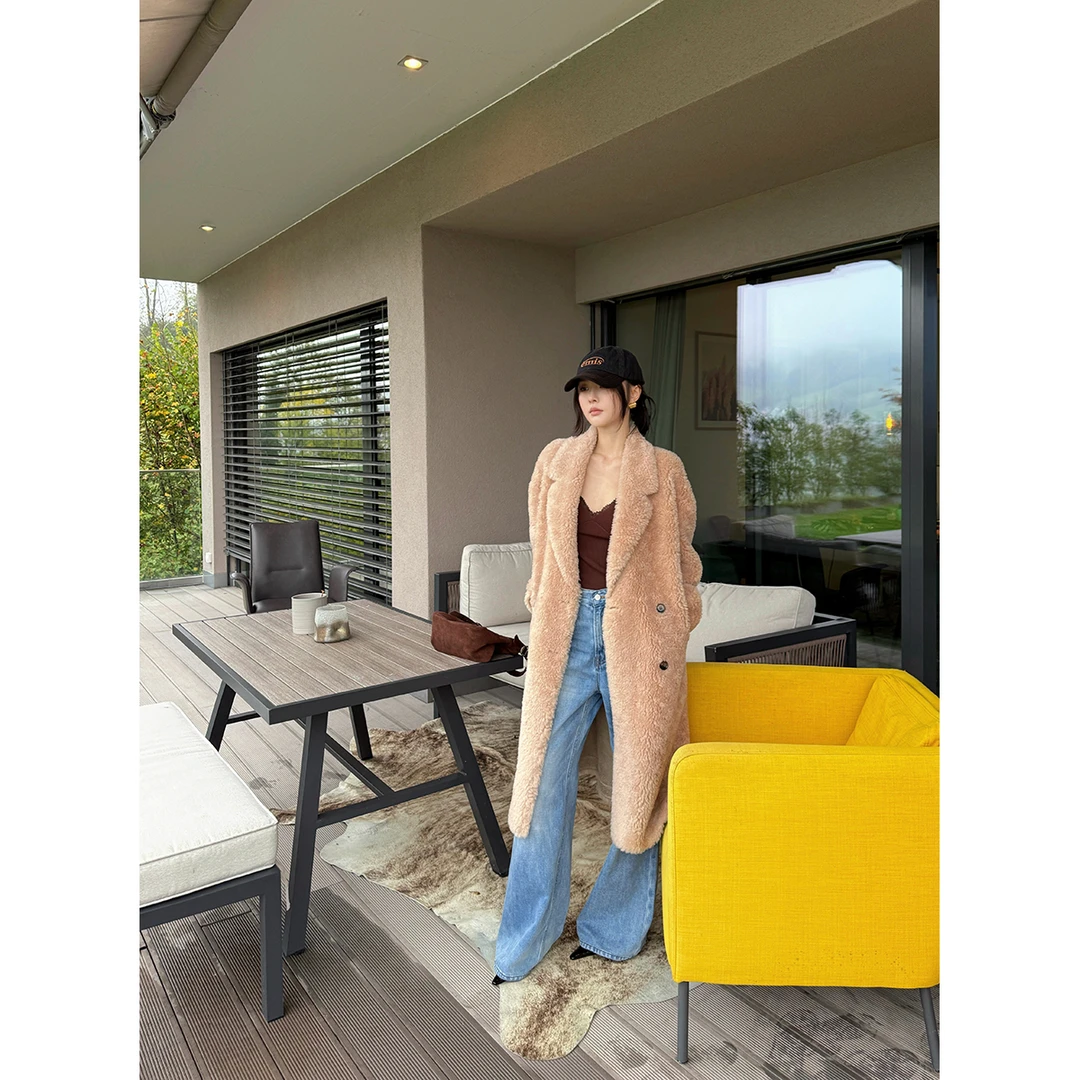 FORNI 绵羊毛曼哈顿晚宴翻领毛绒大衣翻领毛绒大衣毛绒外套