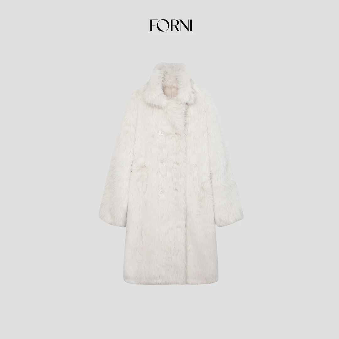 FORNI 冬日恋歌冬日高档毛毛长款外套气质轻奢奶酪白毛绒长款大衣