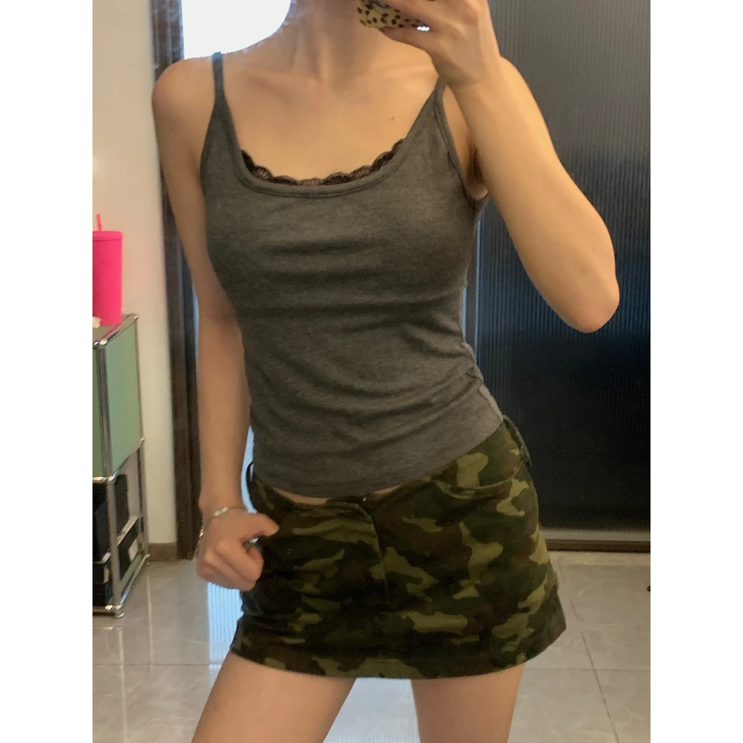FORNI蕾丝吊带打底显瘦运动辣妹短款背心