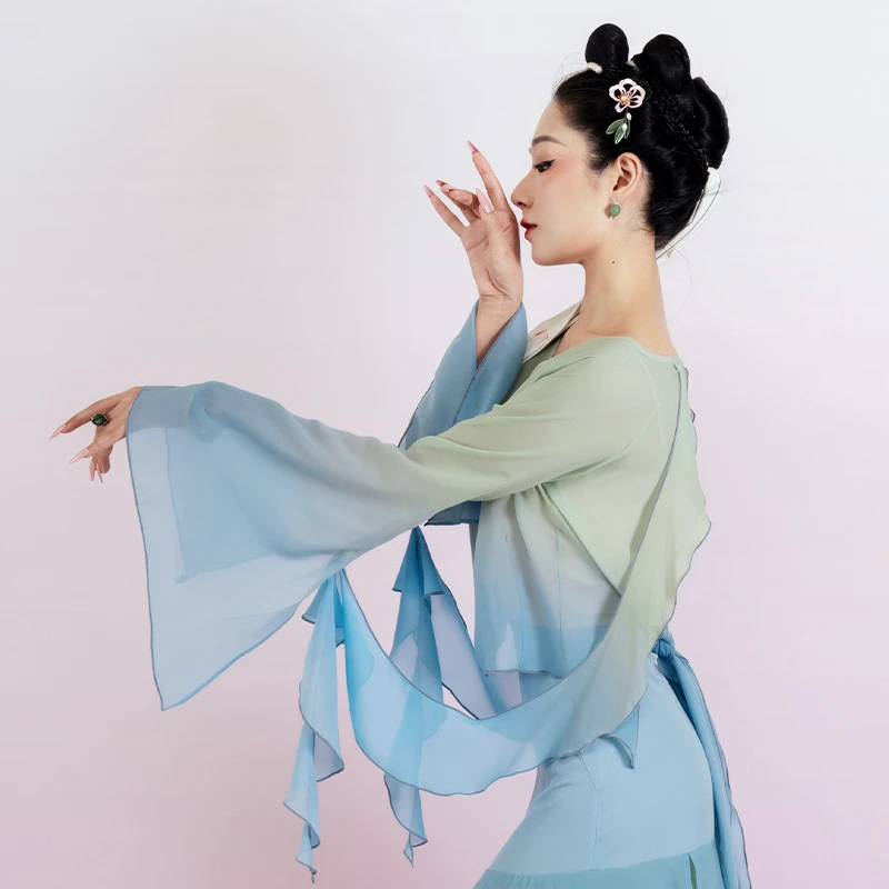 原创设计古典舞江山同青绿色粉绿色飘逸纱衣古典舞蹈服装