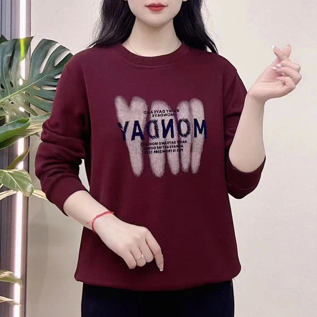 2025春秋季新款休闲百搭圆领卫衣女显瘦长袖上衣宽松时尚妈妈装