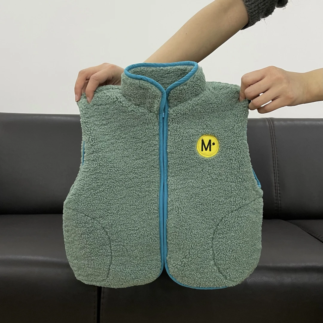 蓝绿拼色棉马甲 保暖秋冬