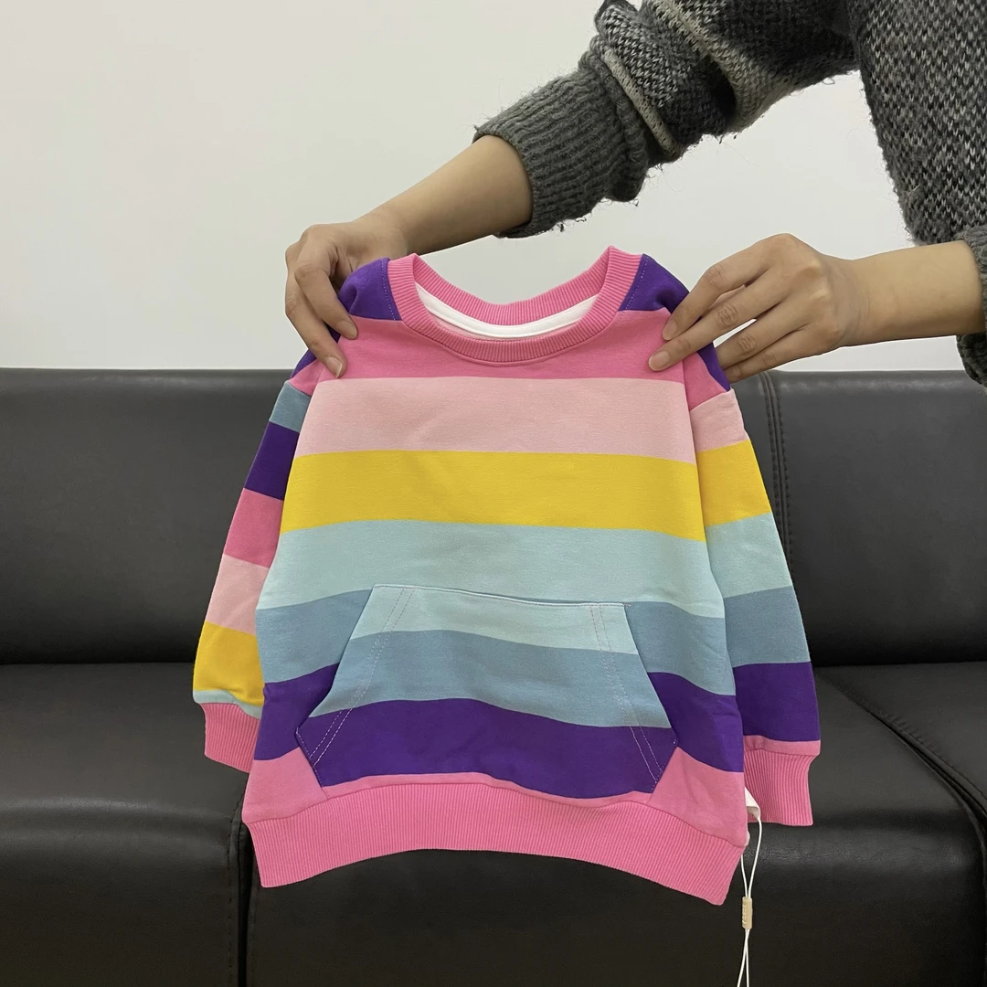 糖果色系彩色条纹毛圈卫衣
