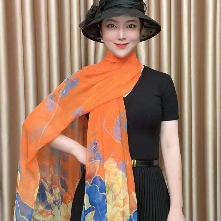云纹纱2023旅游沙滩巾时尚潮流丝巾140/190披肩两用围巾薄款长款