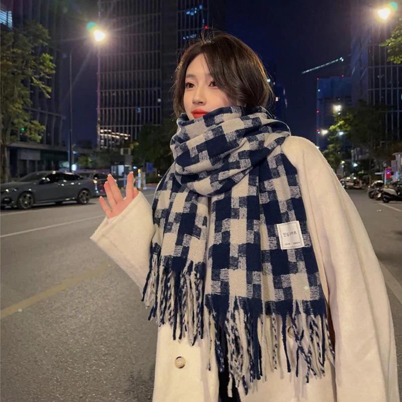 洋气大方千鸟格围巾韩版2022新款千鸟格围巾女冬季高级感百搭保暖