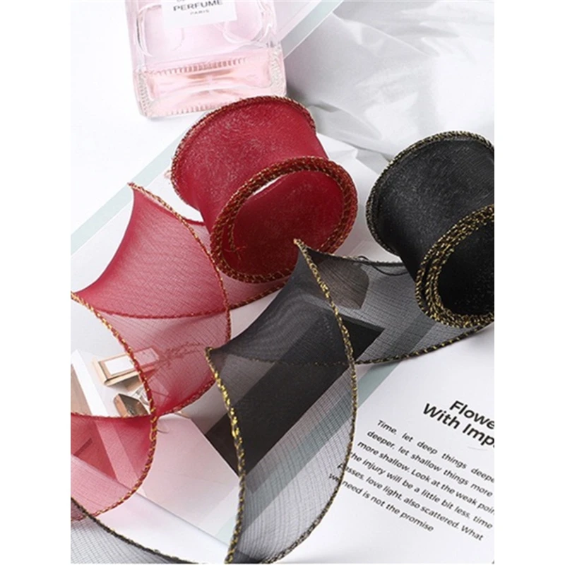 金边鱼尾纱带高档花艺缎带拷边金线波浪鲜花包装丝带diy花束材料