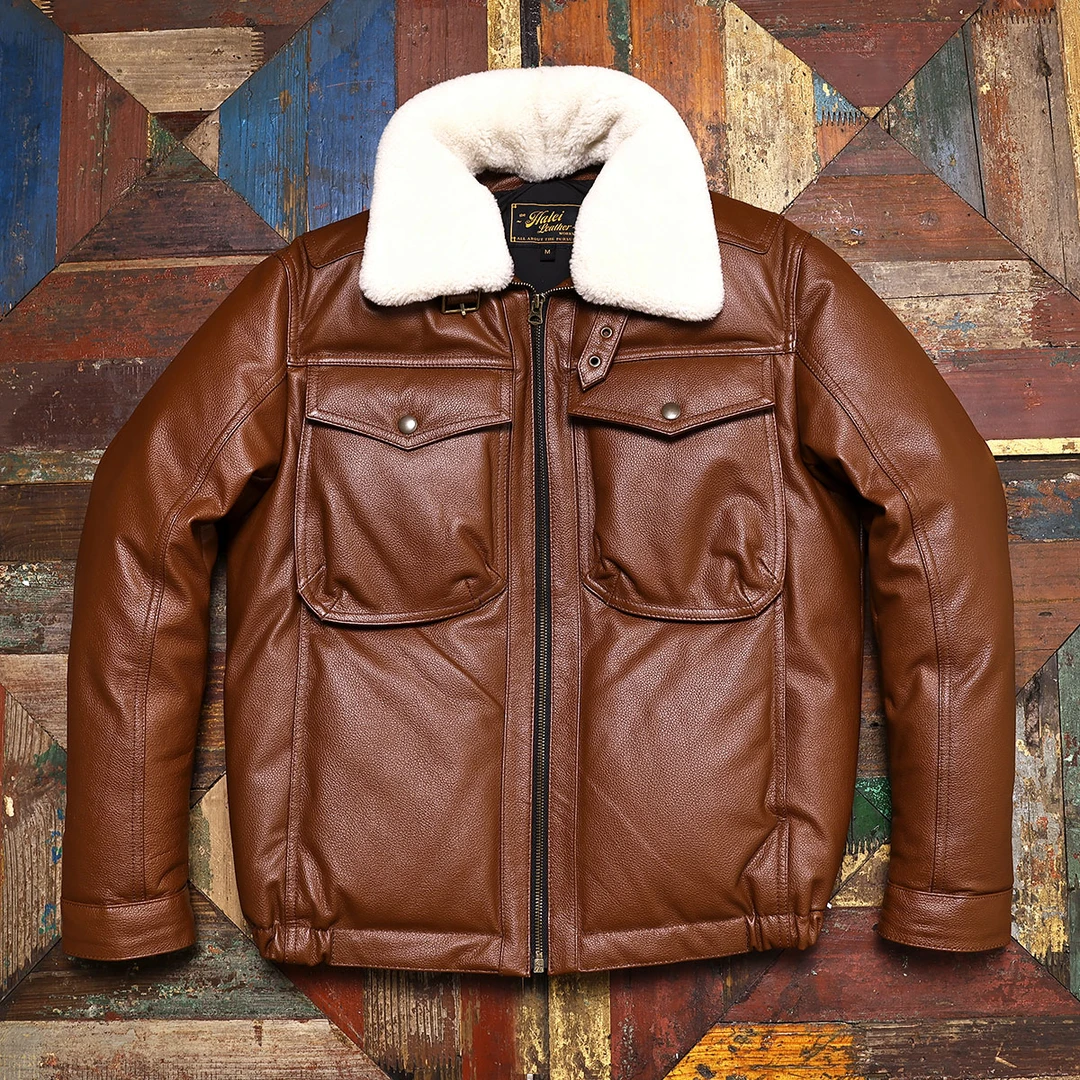 毛领真皮羽绒服立领真皮皮衣男大码加厚保暖外套短款