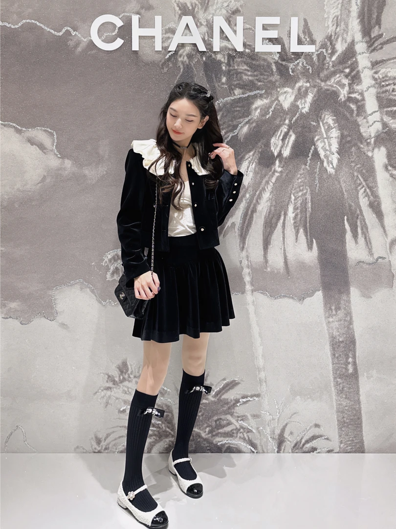 BAGALIO【圣诞系列】【哥特玫瑰】荷叶领撞色丝绒套装2316