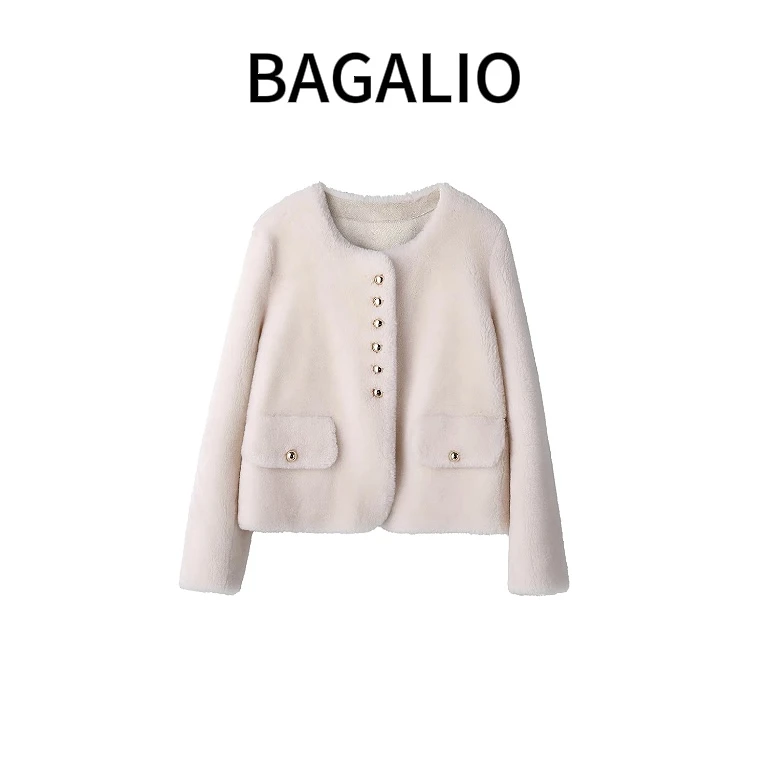 【BAGALIO】【温文尔雅千金风】金扣羊毛皮毛一体外套 290