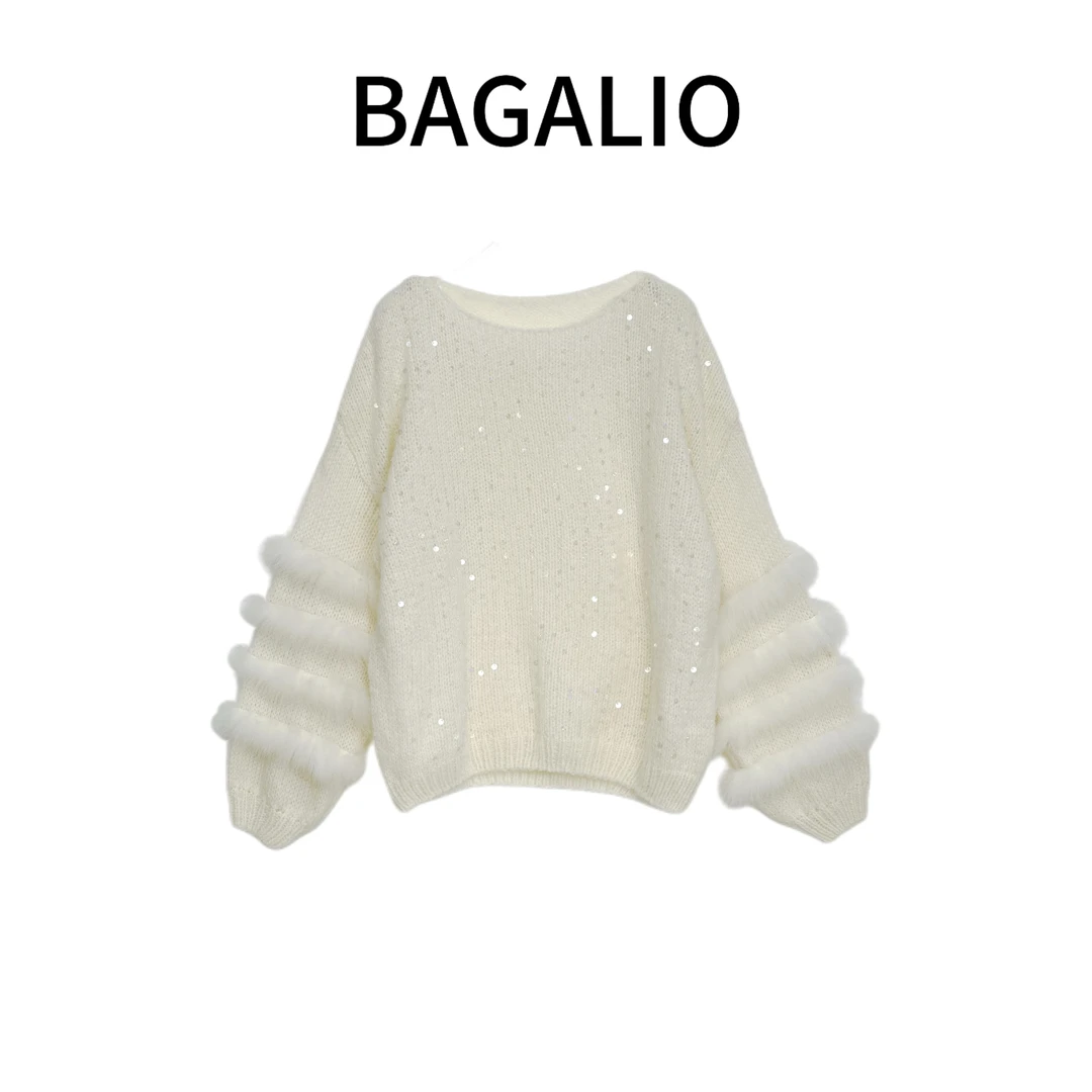 【BAGALIO】温柔风重磅拼接狐狸毛亮片毛衣 289