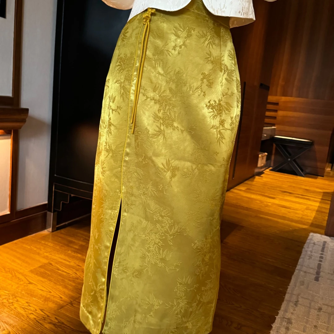 BAGALIO【华服闪闪】国风醋酸提花开叉半身裙2487